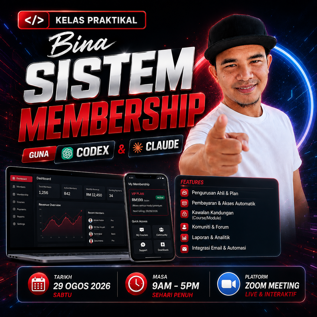 Poster Kelas Bina Sistem Membership menggunakan Codex dan Claude